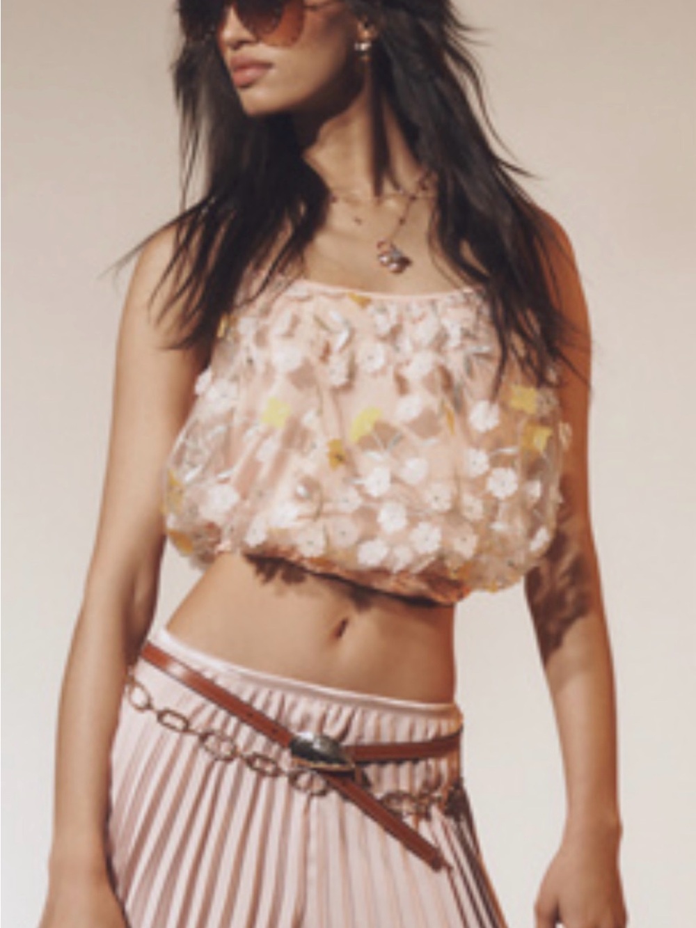 Anthropologie size small Floral Pink Crop Tank Top - Women